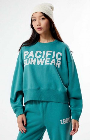 GREEN PacSun Bold Pacific Sunwear Cropped Crew Neck Sweatshirt | SZIHBDT-94