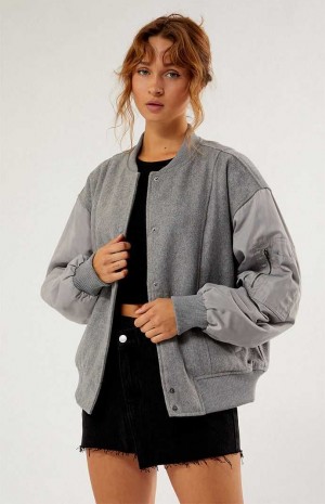 HEATHER GREY PacSun Wool Bomber Varsity Jacket | KRGVSUP-34