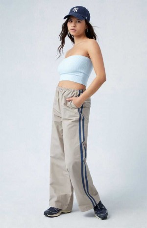 KHAKI PacSun Khaki Wide Leg Track Pants | CQBDJOA-02