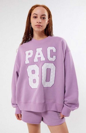 LAVENDER PacSun Pac 1980 Eyelet Crew Neck Sweatshirt | EQYUKGI-06