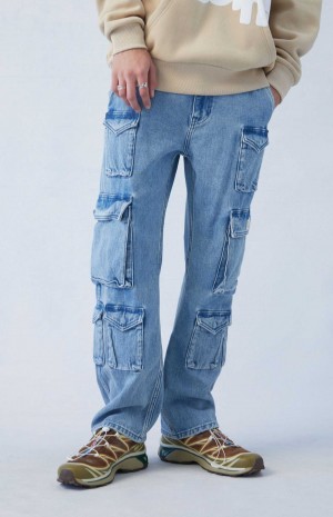 LIGHT INDIGO PacSun Light Indigo Straight Cargo Jeans | ARWLGTY-30