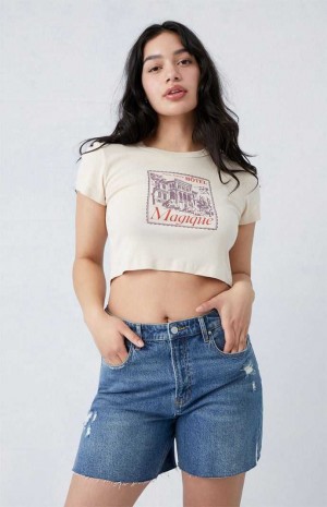 LIGHT INDIGO PacSun Stretch Dark Indigo Ripped Curve Baggy Denim Shorts | MQRLVWO-36