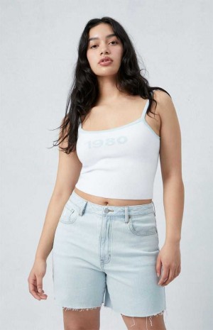 LIGHT INDIGO PacSun Stretch Light Indigo Curve Denim Dad Shorts | IQORSNF-10