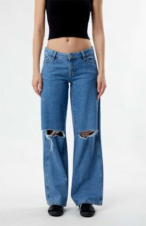 MEDIUM INDIGO PacSun Eco Indigo Ripped Low Rise Baggy Jeans | FBEVZXR-46