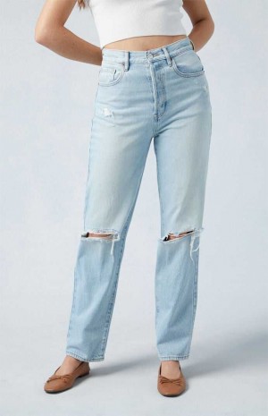 MEDIUM INDIGO PacSun Eco Light Blue Distressed Dad Jeans | VESMYQI-81