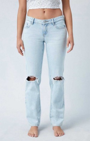 MEDIUM INDIGO PacSun Eco Light Blue Ripped Knee Low Rise Straight Leg Jeans | KIGYXHT-19