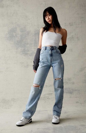 MEDIUM INDIGO PacSun Eco Light Blue Ripped '90s Boyfriend Jeans | PKFXEZH-80