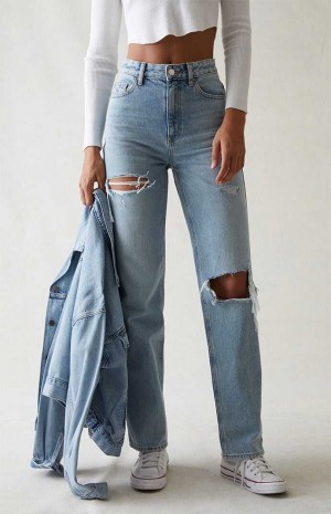 MEDIUM INDIGO PacSun Eco Light Blue Ripped '90s Boyfriend Jeans | GWDSZOB-35