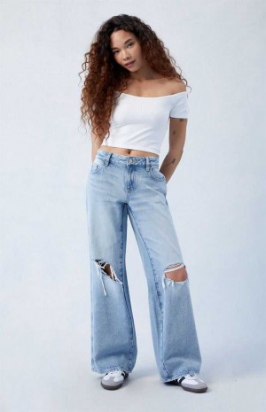 MEDIUM INDIGO PacSun Eco Light Blue Ripped Low Rise Baggy Jeans | PTGFHEI-68