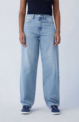 MEDIUM INDIGO PacSun Eco Light Indigo Barrel Jeans | RWNYGZL-03