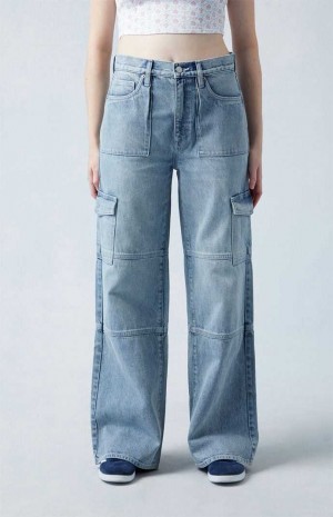 MEDIUM INDIGO PacSun Eco Light Indigo Mid Rise Baggy Cargo Jeans | TSNULDO-90