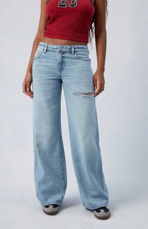 MEDIUM INDIGO PacSun Eco Light Indigo Ripped Casey Low Rise Baggy Jeans | CFBMTNX-51