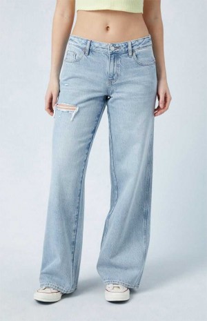 MEDIUM INDIGO PacSun Eco Light Indigo Ripped Low Rise Baggy Jeans | TZXWRHA-83