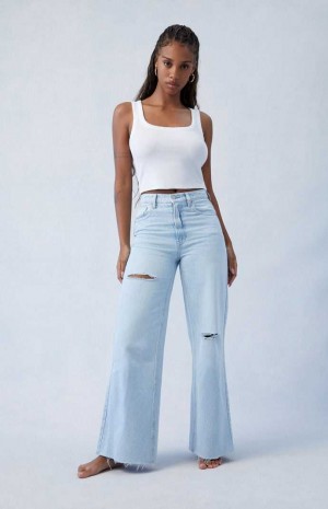 MEDIUM INDIGO PacSun Eco Light Indigo Ripped Wide Leg Jeans | FPWXTOJ-07