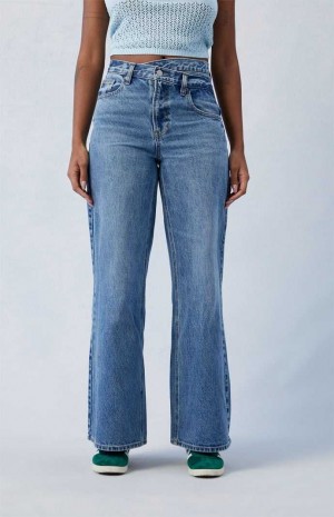 MEDIUM INDIGO PacSun Eco Medium Indigo Asymmetrical Wide Leg Jeans | VYTUXKP-07