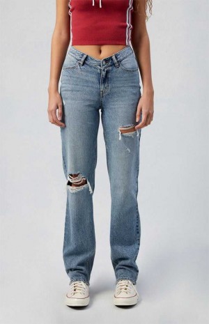 MEDIUM INDIGO PacSun Eco Medium Indigo Ripped V Dip '90s Boyfriend Jeans | EMRAFHO-52