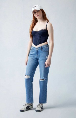 MEDIUM INDIGO PacSun Eco Medium Indigo V-Dip Ripped '90s Straight Leg Jeans | WQAPJEB-34