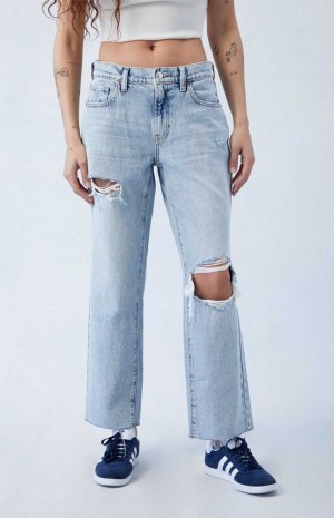 MEDIUM INDIGO PacSun Eco Stretch Light Blue Ripped '90s Straight Leg Jeans | INGVKYH-90