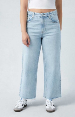 MEDIUM INDIGO PacSun Eco Stretch Light Indigo Curve Cropped Wide Leg Jeans | YNGOAUR-72