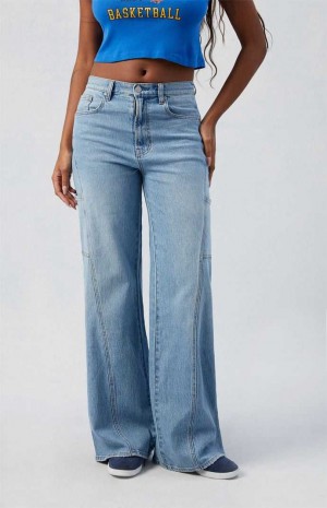 MEDIUM INDIGO PacSun Eco Stretch Medium Indigo Paneled Wide Leg Jeans | SETLVHY-71