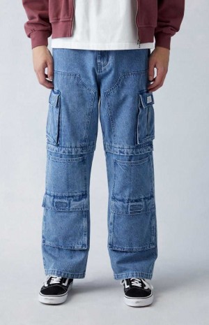 MEDIUM INDIGO PacSun Indigo Baggy Cargo Jeans | PMKWXNL-16