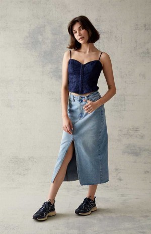 MEDIUM INDIGO PacSun Light Blue Denim Midi Skirt | YRICAUG-58