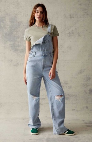 MEDIUM INDIGO PacSun Light Blue Denim Overalls | IKXEMVW-94