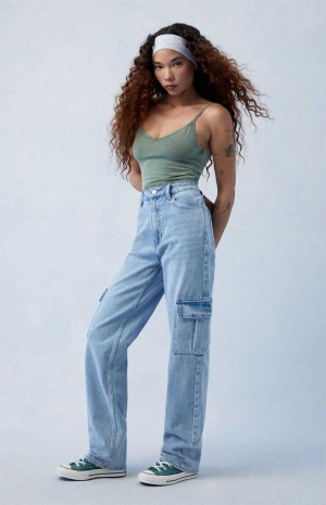 MEDIUM INDIGO PacSun Light Indigo '90s Boyfriend Cargo Jeans | ZARFIBO-76