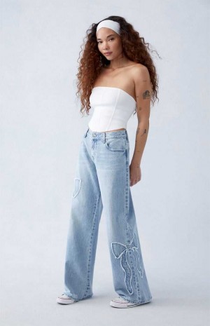 MEDIUM INDIGO PacSun Light Indigo Bow Low Rise Baggy Jeans | XMYBJGE-13