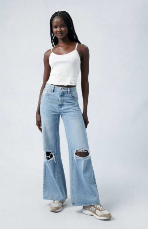 MEDIUM INDIGO PacSun Light Indigo Ripped Wide Leg Jeans | ANJOPYR-78