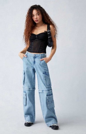 MEDIUM INDIGO PacSun Light Indigo Zip Off Low Rise Baggy Cargo Jeans | NZWGMRA-65