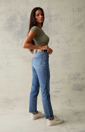 MEDIUM INDIGO PacSun Medium Blue Curve Straight Leg Jeans | FZWHJEQ-14