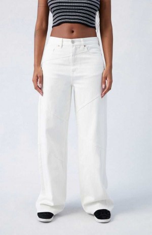 MEDIUM INDIGO PacSun White Paneled Dakota Mid Rise Baggy Jeans | GVNLTSF-82