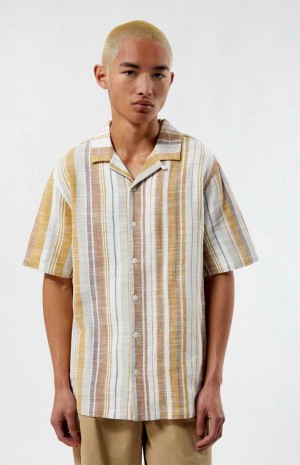 MULTI PacSun Tan Striped Camp Shirt | DMCSGRO-97