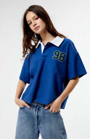 NAVY PacSun Oversized Rugby T-Shirt | KMRSFLQ-95