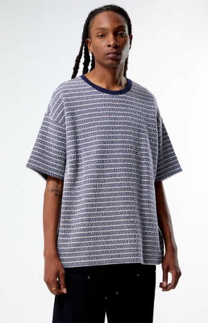 NAVY PacSun Oversized Terry Striped T-Shirt | JWGIYZT-16