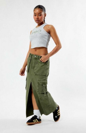 OLIVE PacSun Olive Cargo Midi Skirt | KNVEHMB-37