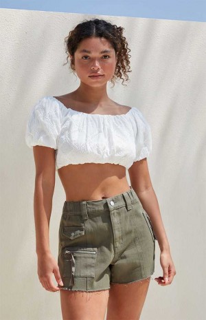 OLIVE PacSun Olive High Waisted Cutoff Workwear Shorts | WUMESAB-28