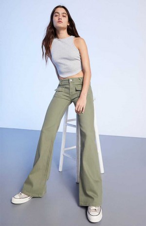 OLIVE PacSun Olive Low Rise Cargo Flare Pants | IWBGERD-51