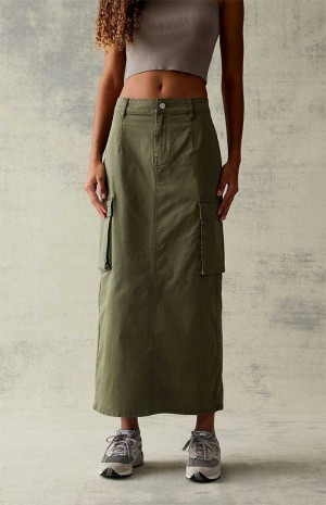 OLIVE PacSun Olive Stretch High-Waisted Cargo Midi Skirt | DFGABSM-73