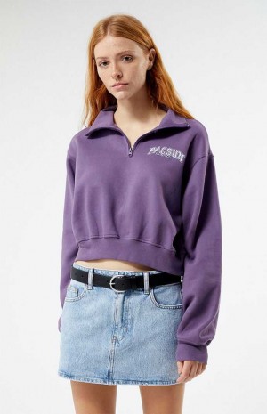 PURPLE PacSun Los Angeles Half Zip Cropped Sweatshirt | LNBHQGW-43