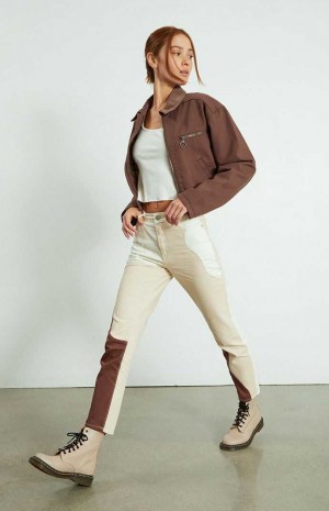 TAN/BROWN PacSun Eco Tan & Brown Paneled Mom Jeans | JVGNSBE-89