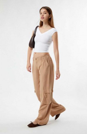 TAN PacSun Linen Cargo Pants | GEQKIOD-40