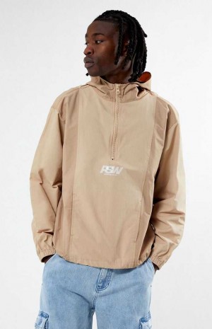 TAN PacSun Neutral Half Zip Lightweight Pullover Hoodie | BZQXOHG-65