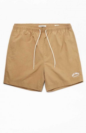 TAN PacSun Tan Nylon Collegiate 6.5" Swim Trunks | TXCVSOH-61