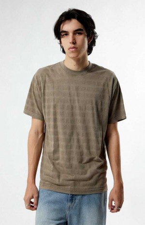 TAUPE PacSun Even Textured Stripe T-Shirt | NFDQJSI-52