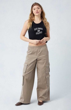 TAUPE PacSun Taupe Draped Low Rise Wide Leg Cargo Pants | PYFBHQR-37