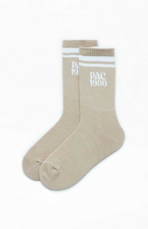 TAUPE PacSun Varsity PAC 1980 Crew Socks | VHASLYJ-82