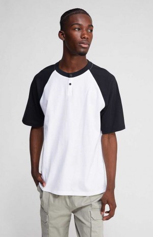 WHITE/BLACK PacSun White & Black Boxy Raglan Henley T-Shirt | YDAFRZT-81