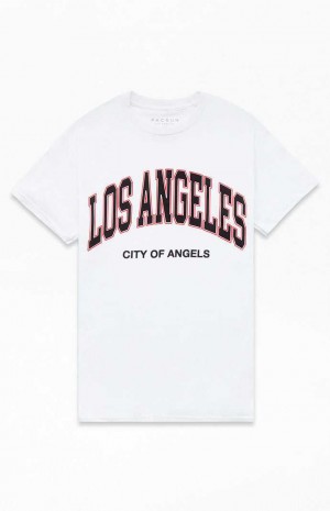 WHITE/RED PacSun Los Angeles College T-Shirt | IENURLF-36